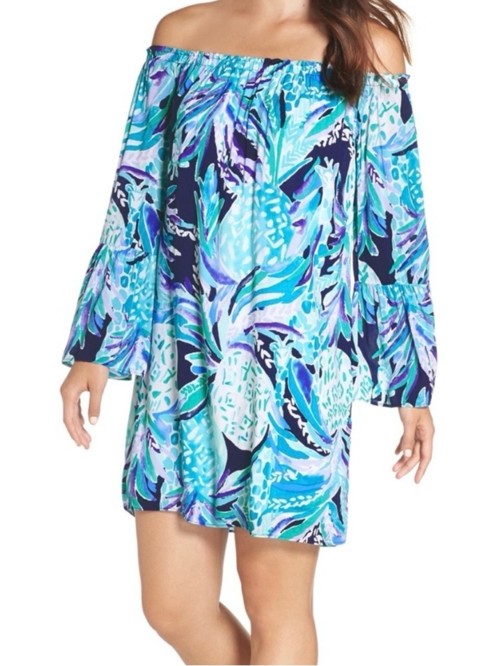 NWT Lilly Pulitzer Off-Shoulder Tropical Print Dress